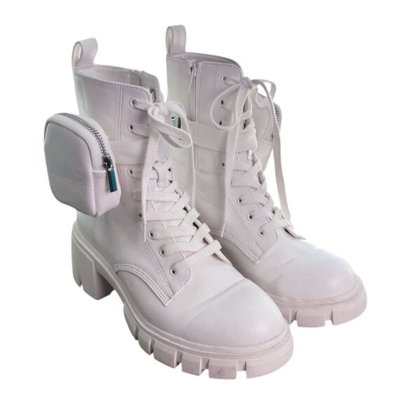 Steve Madden Hyped Chunky Sole Boots in White Micro Ankle Pack Size 6.5 - Picture 2 of 9